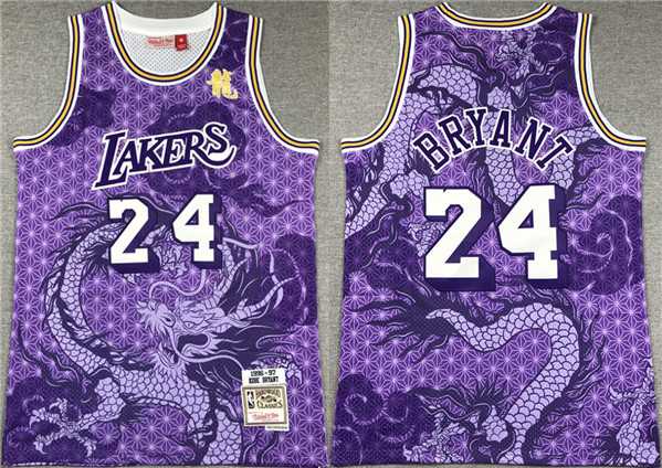 Men%27s Los Angeles Lakers #24 Kobe Bryant Purple 1996-97 Throwback basketball Jersey Mixiu